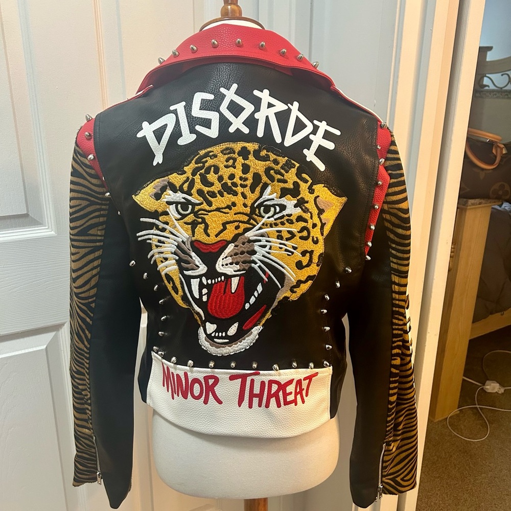 STUDDED GRAFFITI MOTO JACKET